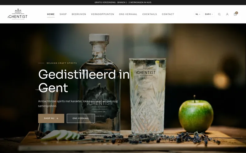 The Ghentist, boutique en ligne de spiritueux artisanaux à Gand. Réalisé par Cloudpage.