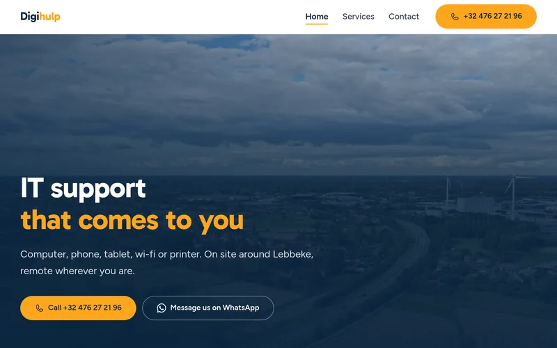 The homepage of digihulp.net: IT support that comes to you, on site around Lebbeke and remote wherever you are