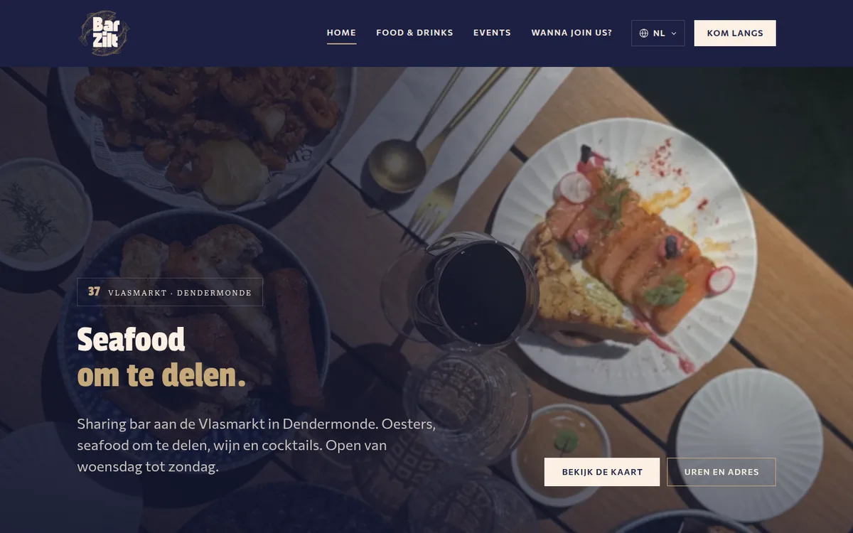 Bar Zilt, seafood bar in Dendermonde. Website built by Cloudpage.