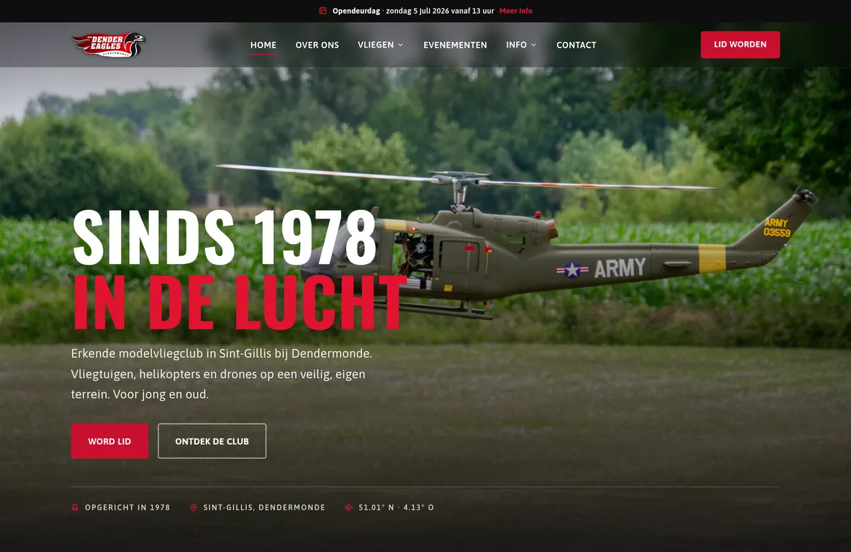 Dender Eagles, modelvliegclub vzw in Dendermonde. Website gebouwd en gehost door Cloudpage.