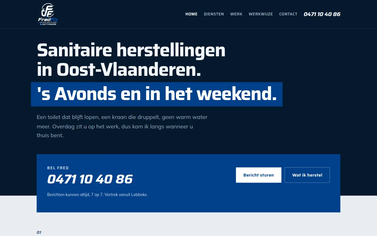 FredFix, reparaciones de fontanería en Lebbeke. Sitio web realizado por Cloudpage.
