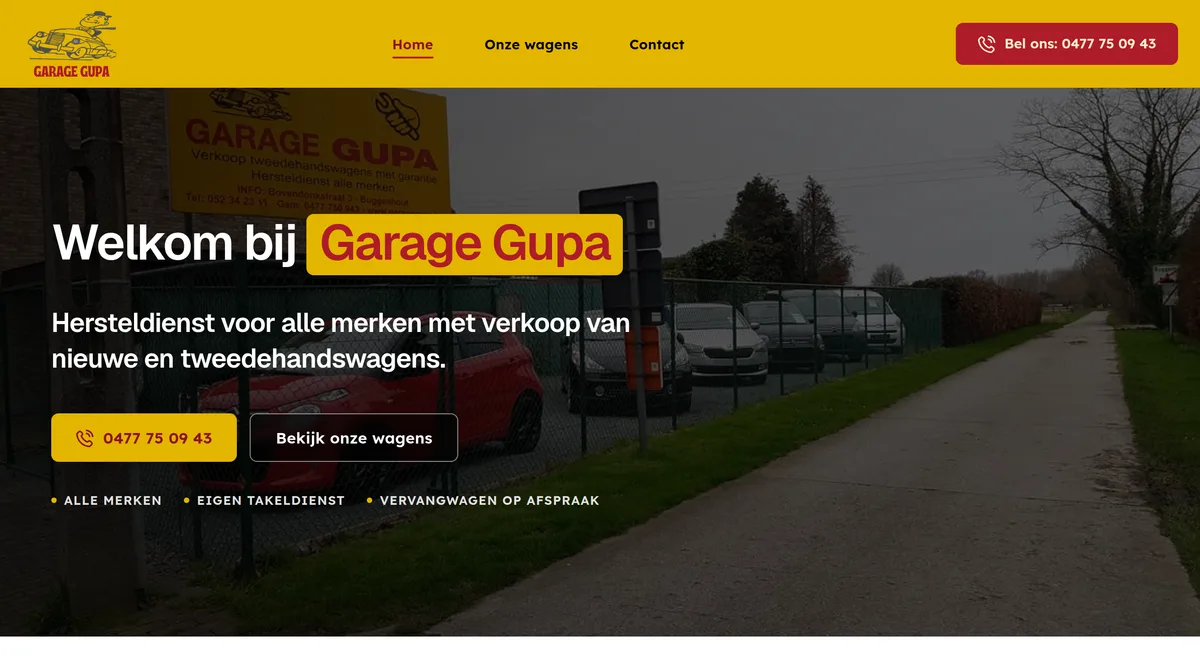 Garage Gupa, Autowerkstatt in Buggenhout. Website erstellt von Cloudpage.