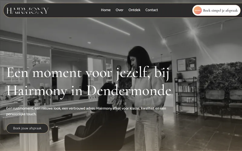 Hairmony, salon de coiffure &agrave; Termonde. Site web r&eacute;alis&eacute; par Cloudpage.
