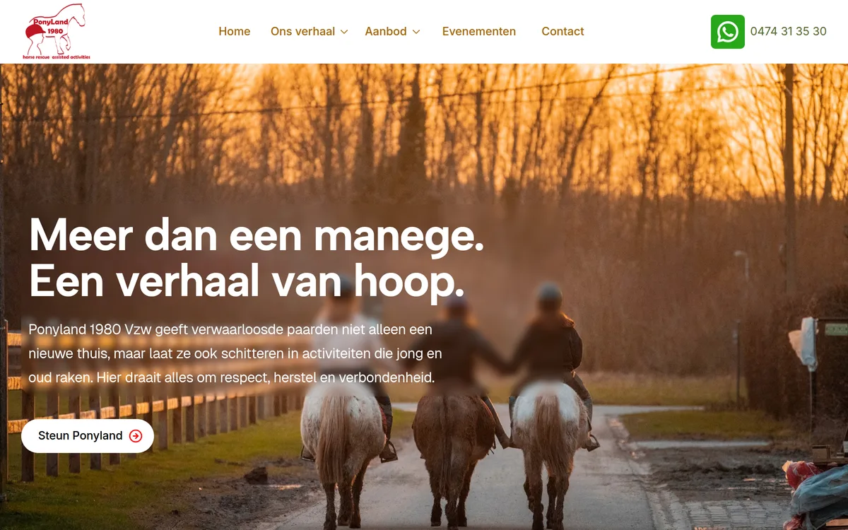 Ponyland, manege vzw in Zemst. Website gebouwd en gehost door Cloudpage.